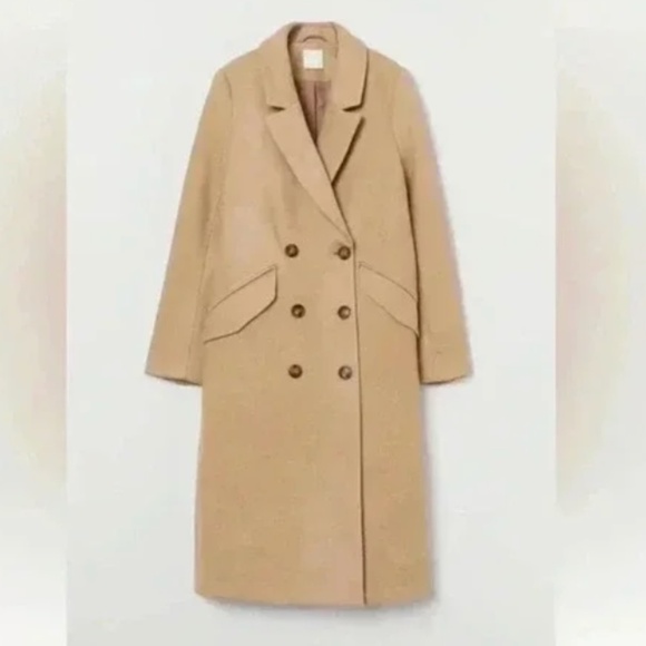 H&M Double-Breasted Knee Length Lined Trench Coat Light Beige Size XS - Picture 1 of 8